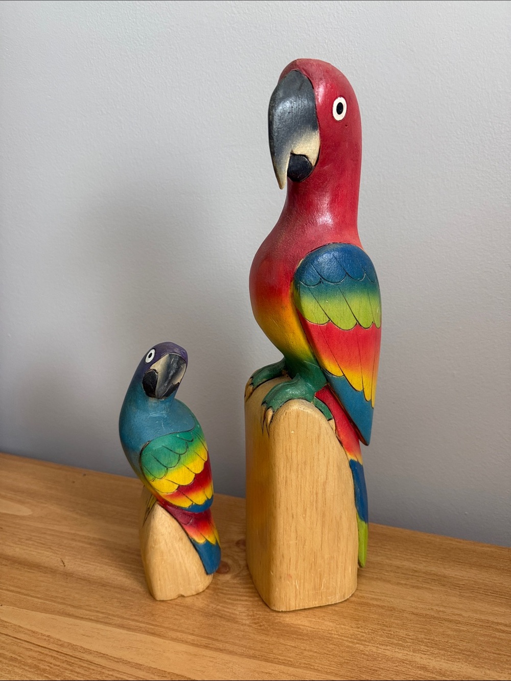 Hand-carved Wooden Parrot Figurines